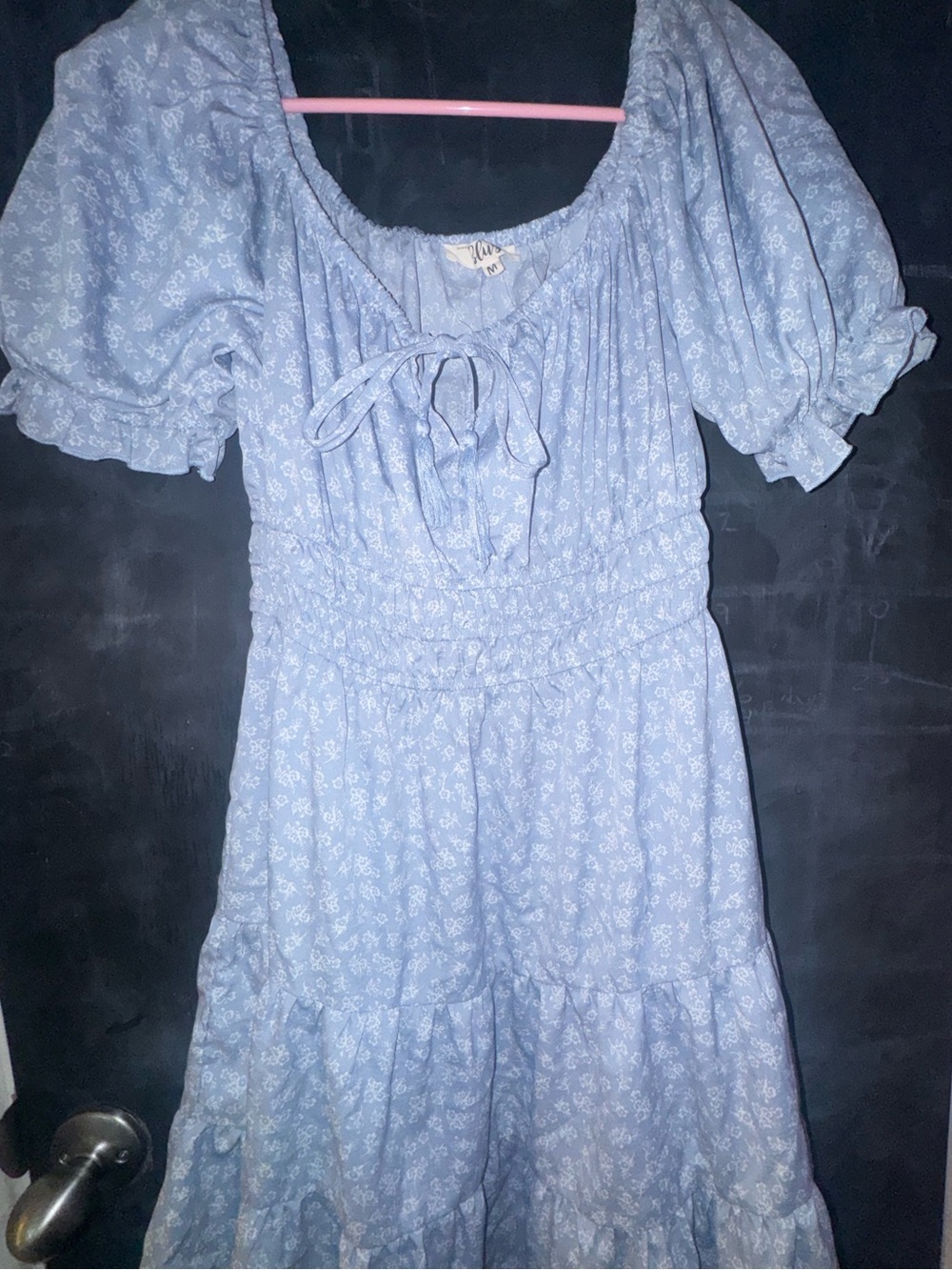 Light Blue Floral Puff Sleeve Midi Dress